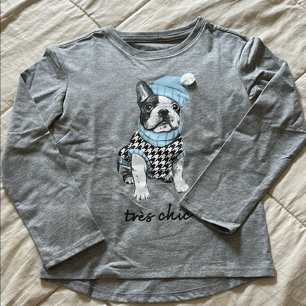 Gray Long Sleeve Kids Shirt with Dog Print